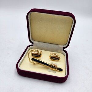 Christy Vault Company Oakland CA Cufflinks Tie Clip Set Gold Tone In Velvet Box